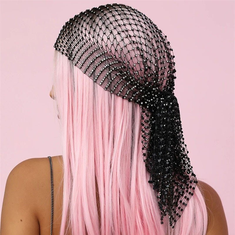 Womens Crystal Hair Net Headpiece WIh Sparkly Rhinestone Hair Accessory
